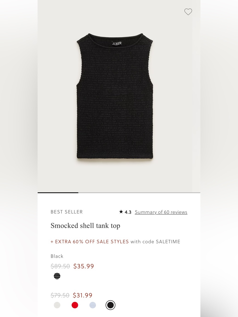 J. Crew Black Smocked Shell Tank size M